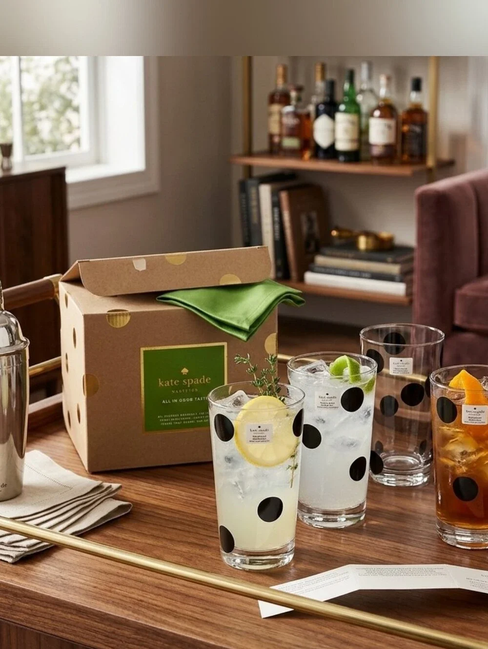 kate spade Black Polka Dot Highball Glasses - Clear with Black Dots, Set